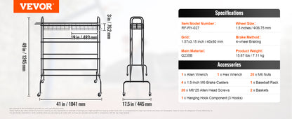 4-Layers Basketball Rack Rolling Storage Organizer