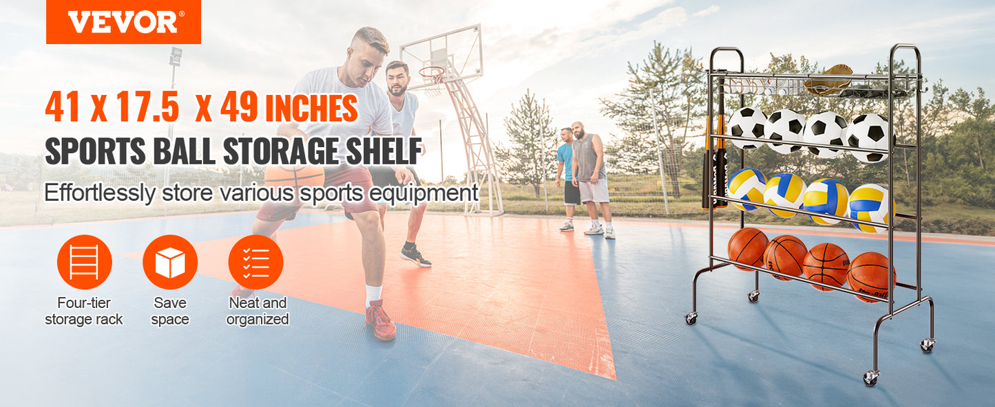 4-Layers Basketball Rack Rolling Storage Organizer