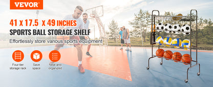 4-Layers Basketball Rack Rolling Storage Organizer
