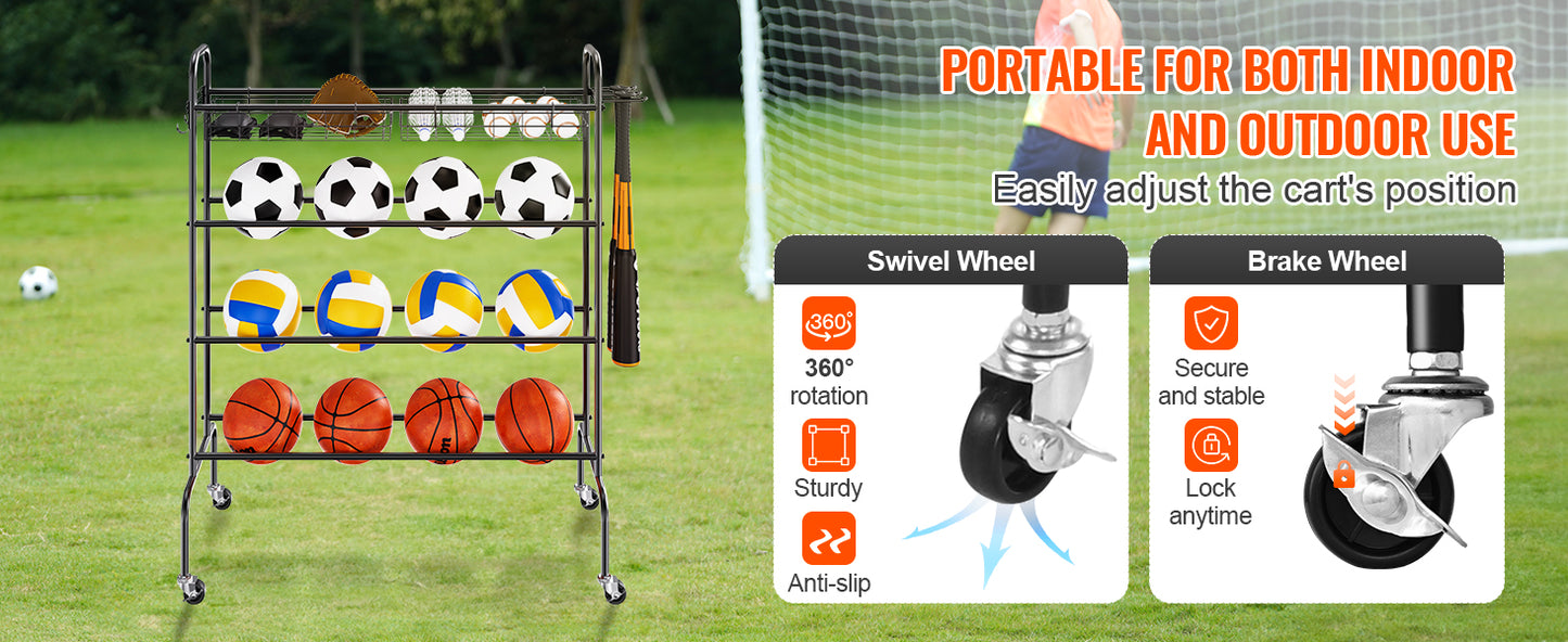 4-Layers Basketball Rack Rolling Storage Organizer