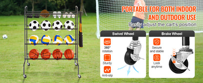 4-Layers Basketball Rack Rolling Storage Organizer