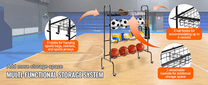 4-Layers Basketball Rack Rolling Storage Organizer