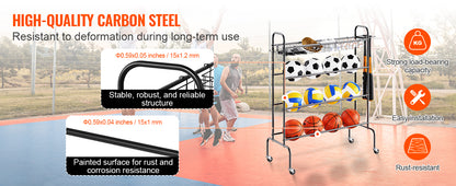 4-Layers Basketball Rack Rolling Storage Organizer