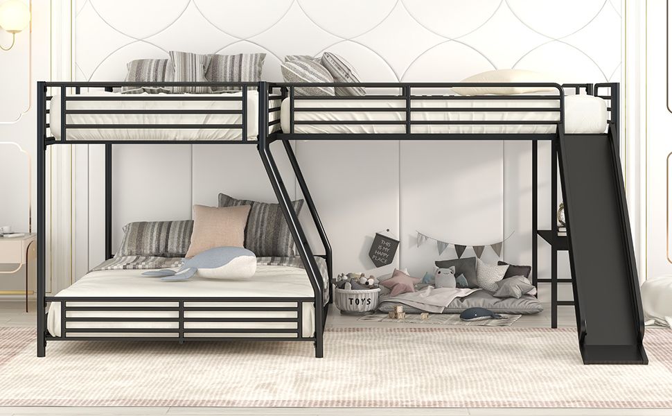 Twin Over Full Metal Bunk Bed with Integrated Ladder, Black | Just Better Bunk Beds