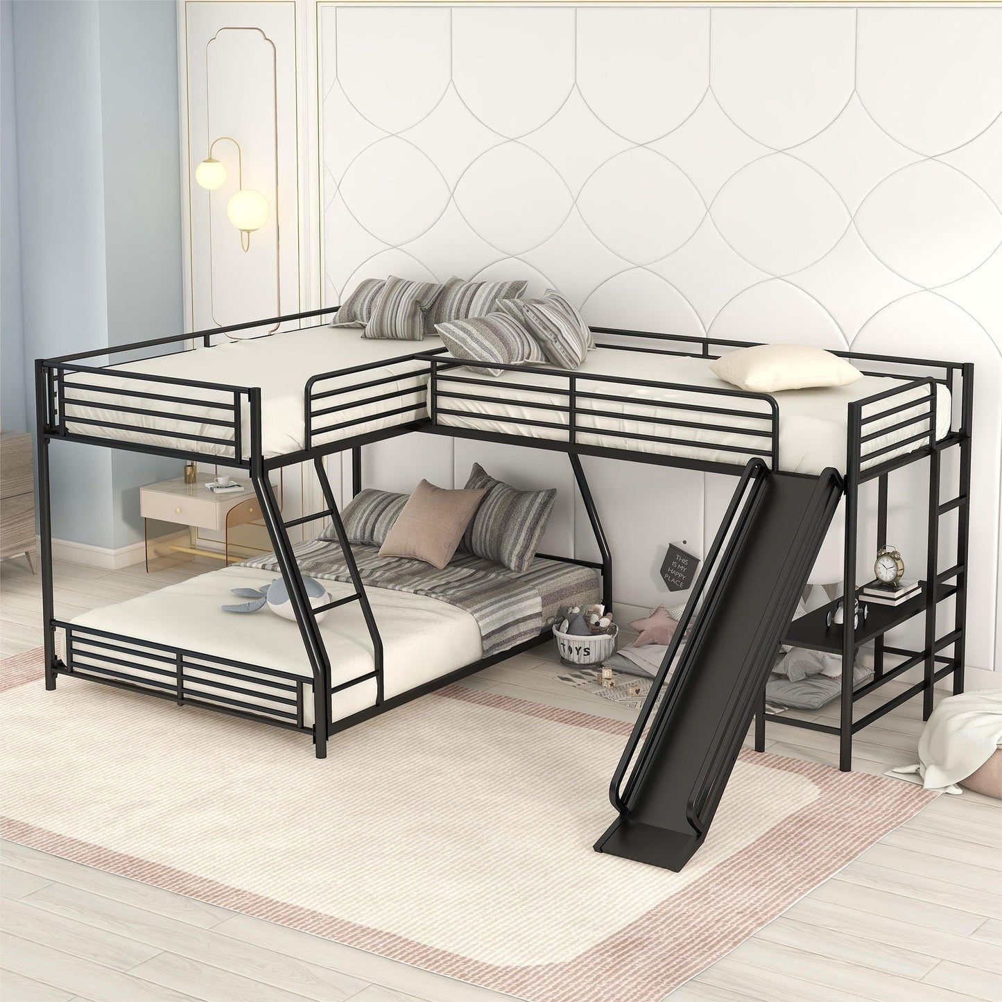 Twin Over Full Metal Bunk Bed with Integrated Ladder, Black | Just Better Bunk Beds