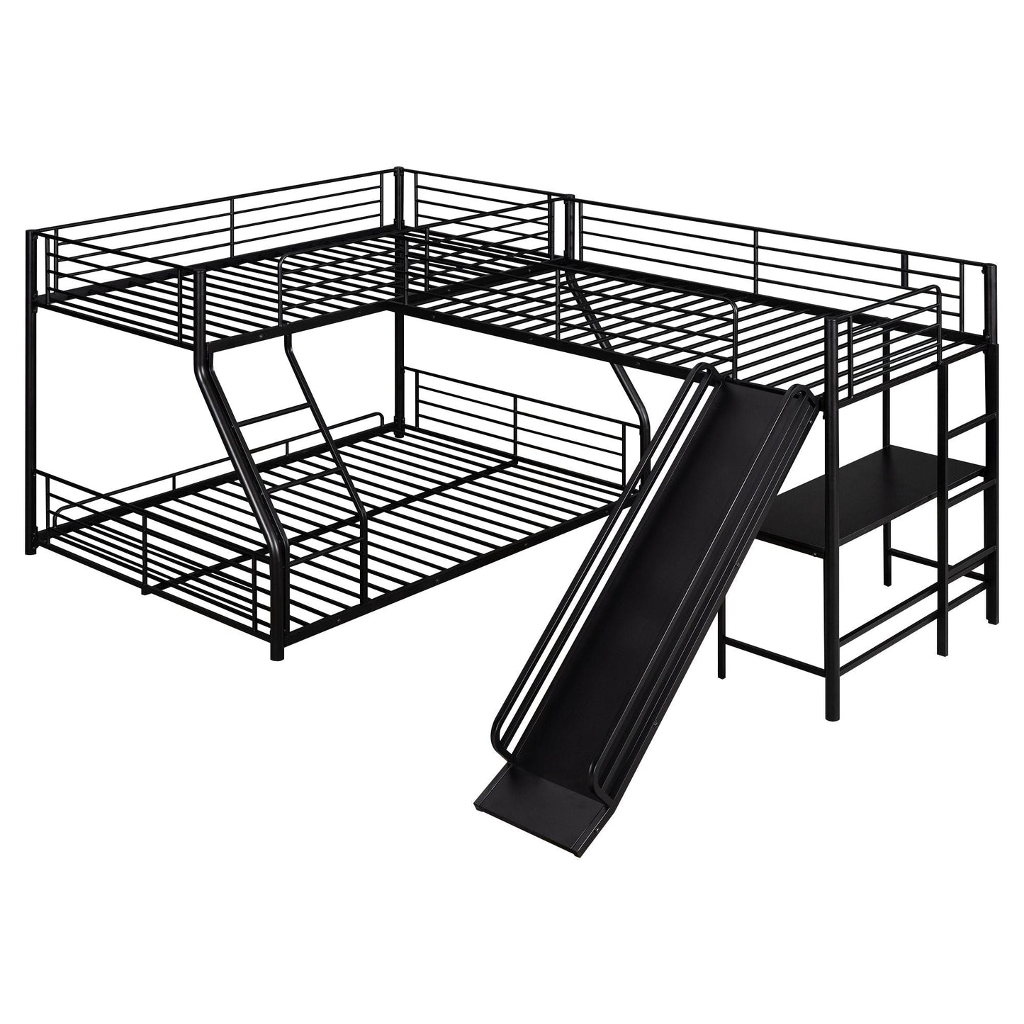 Twin Over Full Metal Bunk Bed with Integrated Ladder, Black | Just Better Bunk Beds