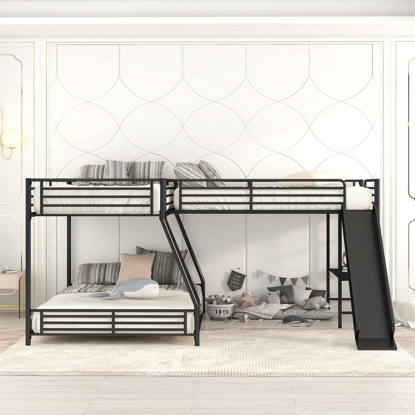 Twin Over Full Metal Bunk Bed with Integrated Ladder, Black | Just Better Bunk Beds