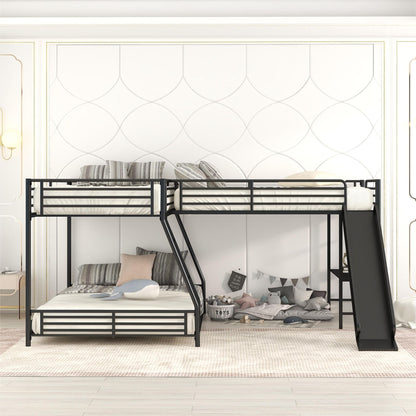 Twin Over Full Metal Bunk Bed with Integrated Ladder, Black | Just Better Bunk Beds