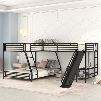 Twin Over Full Metal Bunk Bed with Integrated Ladder, Black | Just Better Bunk Beds