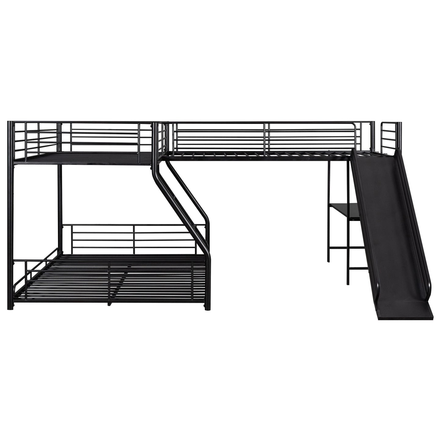 Twin Over Full Metal Bunk Bed with Integrated Ladder, Black | Just Better Bunk Beds