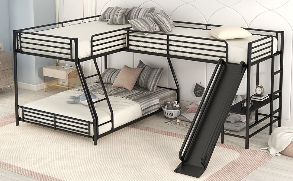 Twin Over Full Metal Bunk Bed with Integrated Ladder, Black | Just Better Bunk Beds
