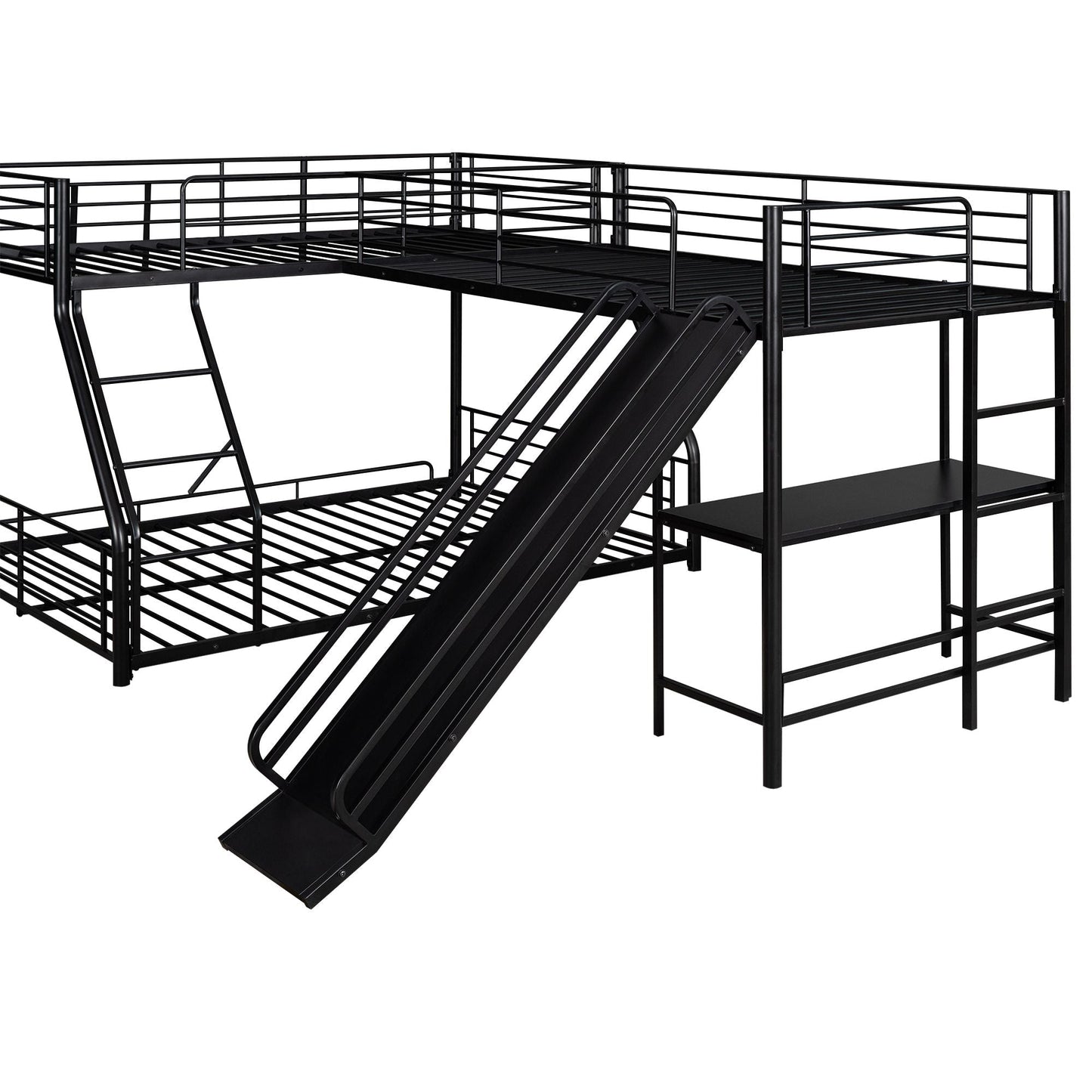 Twin Over Full Metal Bunk Bed with Integrated Ladder, Black | Just Better Bunk Beds
