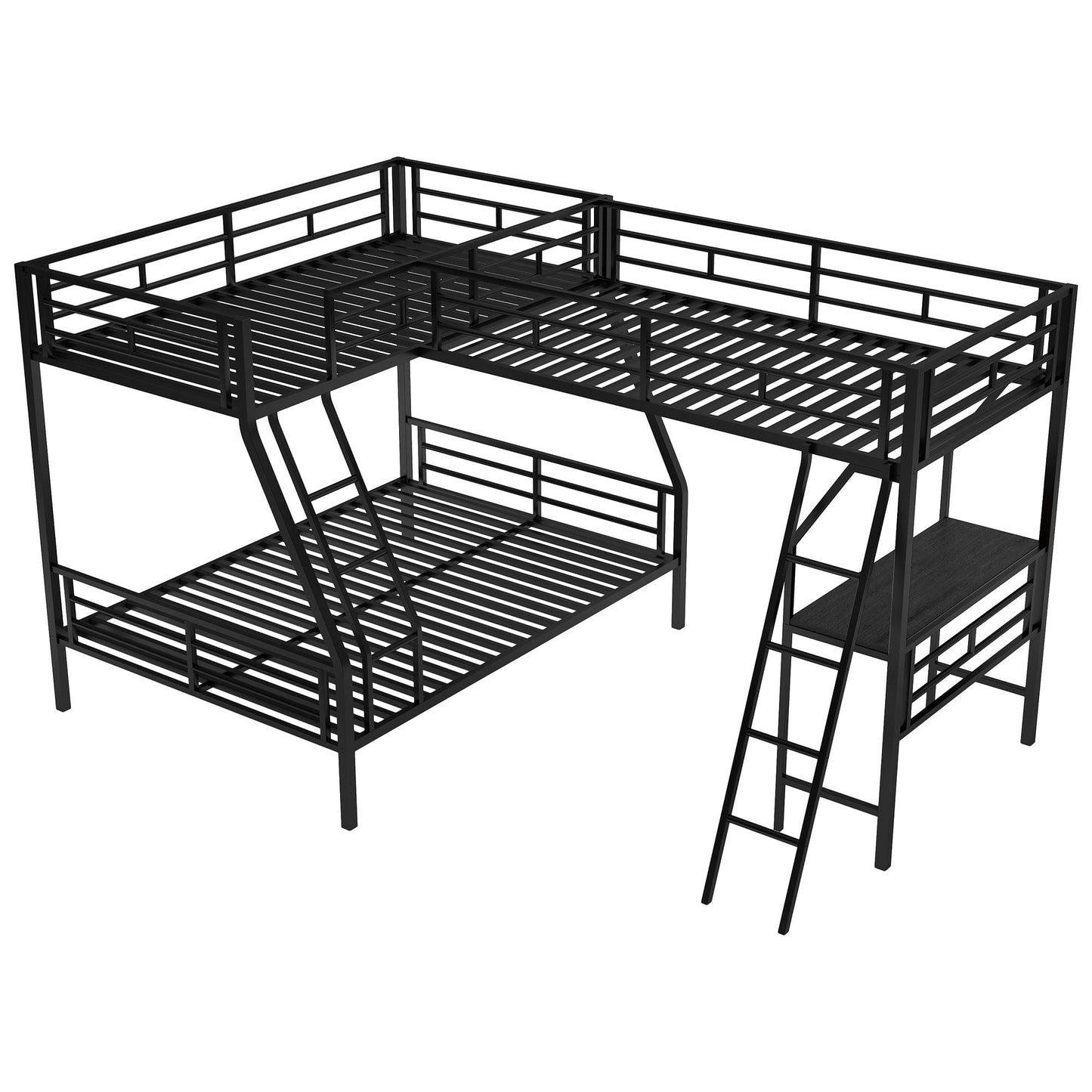 Twin Over Full Metal Bunk Bed with Integrated Ladder, Black | Just Better Bunk Beds