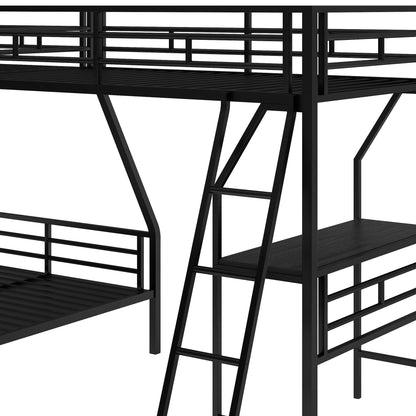 Twin Over Full Metal Bunk Bed with Integrated Ladder, Black | Just Better Bunk Beds