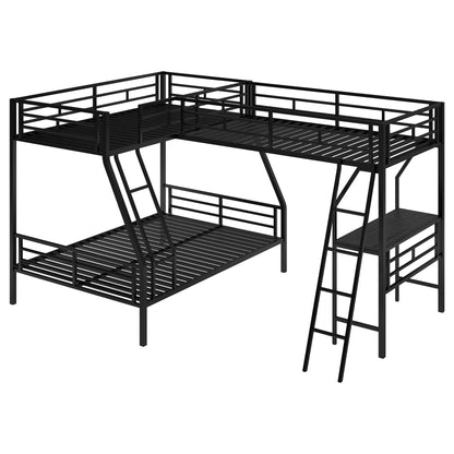 Twin Over Full Metal Bunk Bed with Integrated Ladder, Black | Just Better Bunk Beds