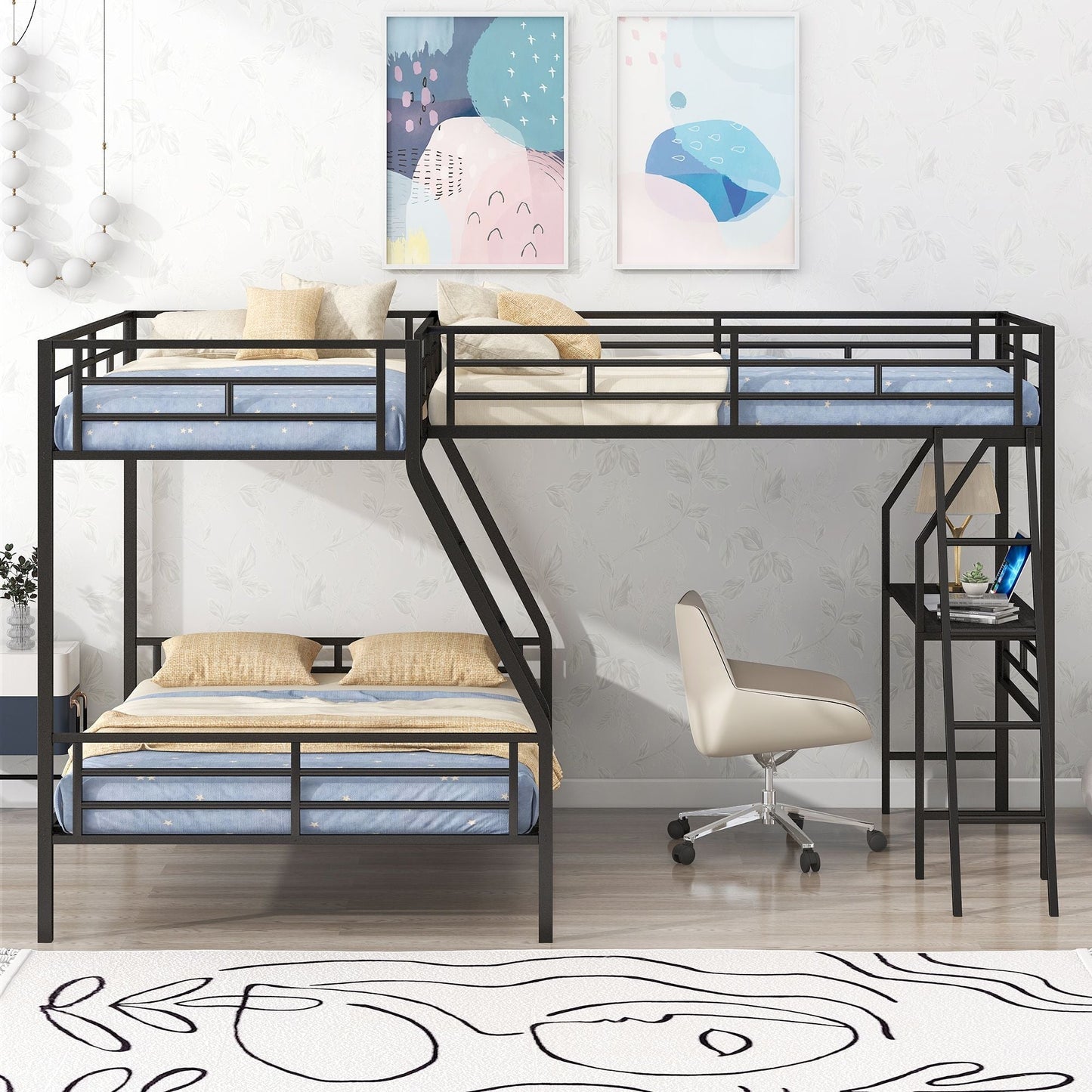 Twin Over Full Metal Bunk Bed with Integrated Ladder, Black | Just Better Bunk Beds