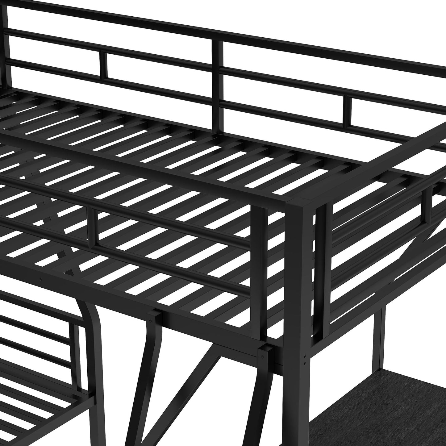 Twin Over Full Metal Bunk Bed with Integrated Ladder, Black | Just Better Bunk Beds