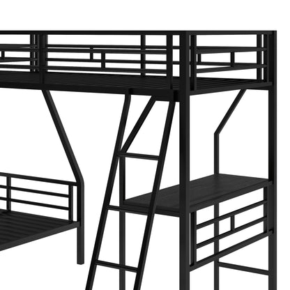 Twin Over Full Metal Bunk Bed with Integrated Ladder, Black | Just Better Bunk Beds