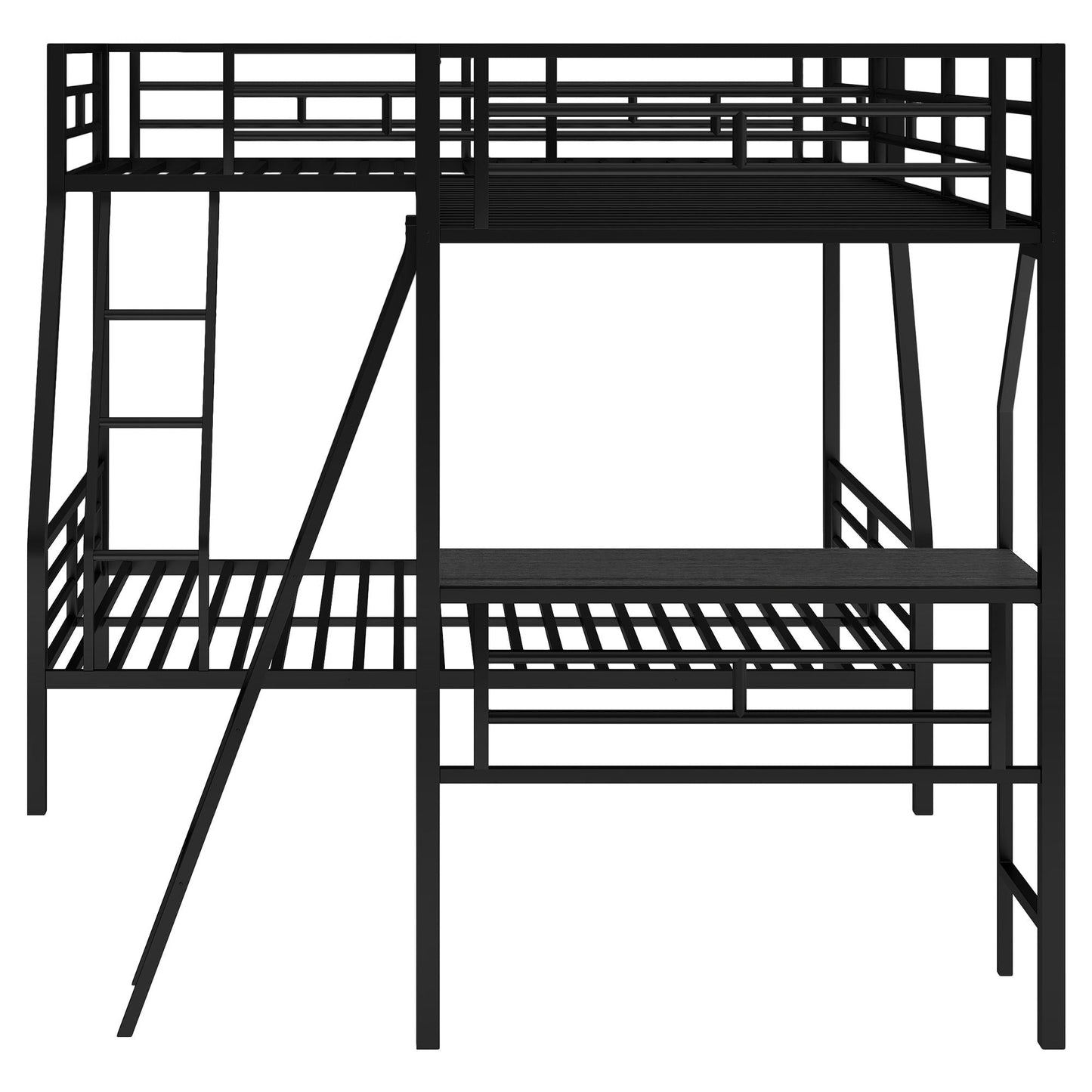 Twin Over Full Metal Bunk Bed with Integrated Ladder, Black | Just Better Bunk Beds