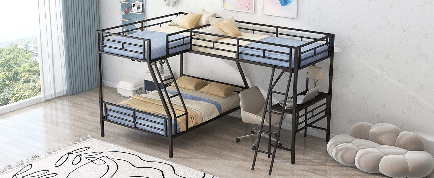 Twin Over Full Metal Bunk Bed with Integrated Ladder, Black | Just Better Bunk Beds