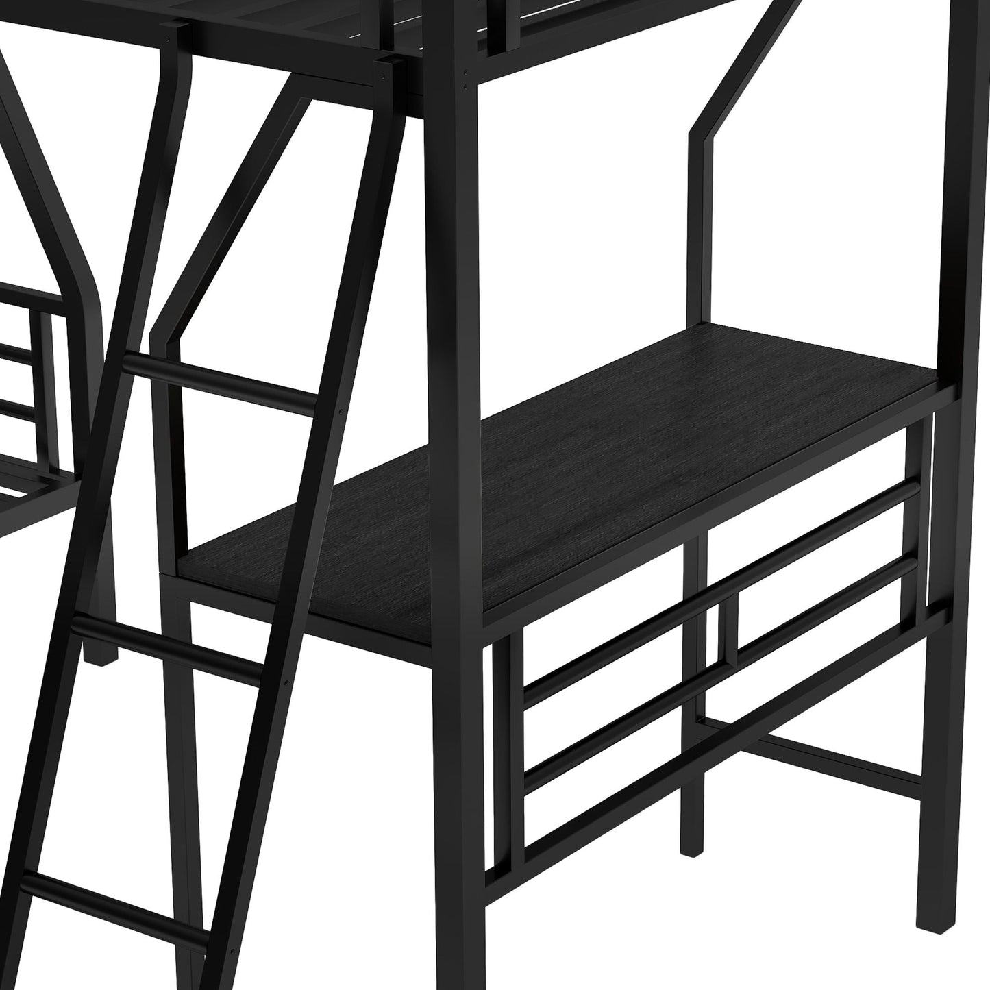 Twin Over Full Metal Bunk Bed with Integrated Ladder, Black | Just Better Bunk Beds