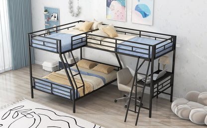 Twin Over Full Metal Bunk Bed with Integrated Ladder, Black | Just Better Bunk Beds