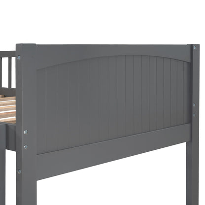 Twin Over Twin Loft Bunk Bed with Two Storage Drawers, Gray Pine Wood | Just Better Bunk Beds