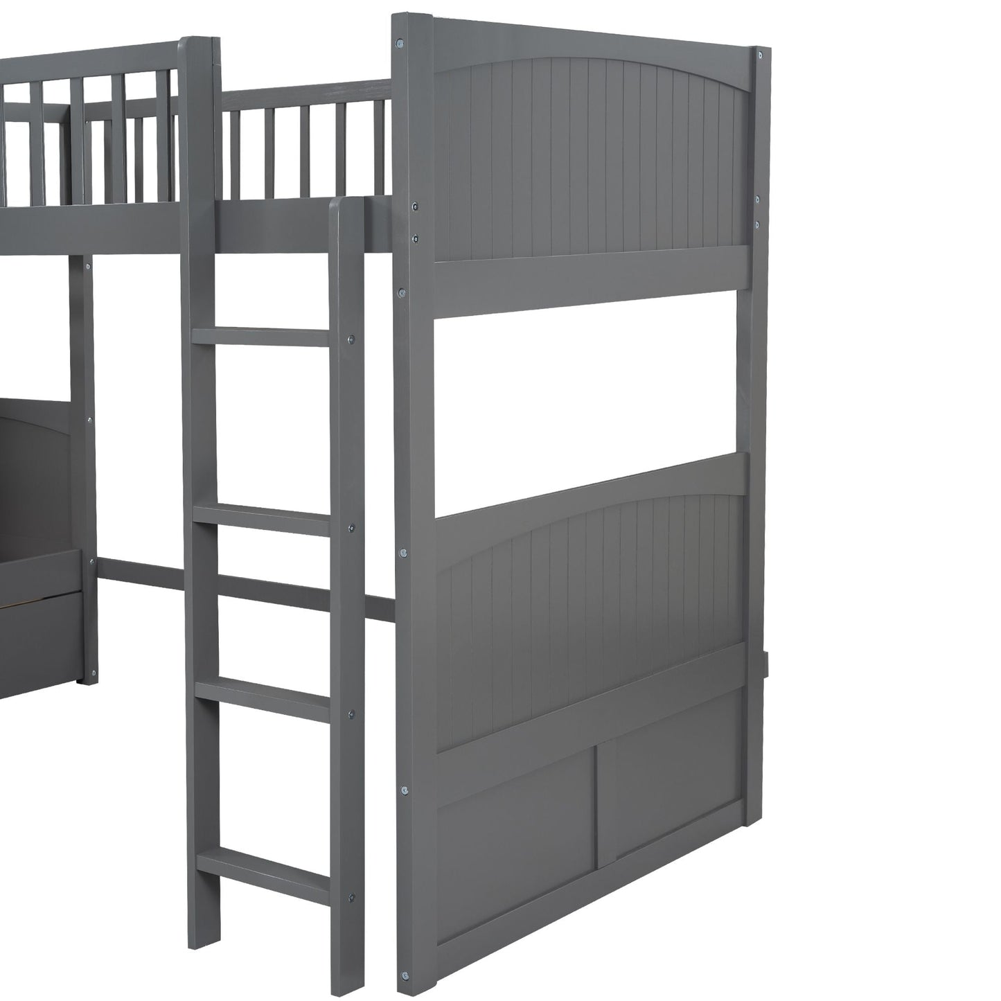 Twin Over Twin Loft Bunk Bed with Two Storage Drawers, Gray Pine Wood | Just Better Bunk Beds