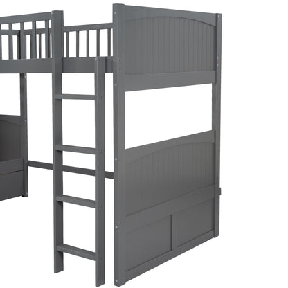 Twin Over Twin Loft Bunk Bed with Two Storage Drawers, Gray Pine Wood | Just Better Bunk Beds