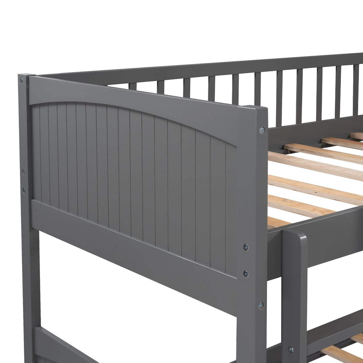 Twin Over Twin Loft Bunk Bed with Two Storage Drawers, Gray Pine Wood | Just Better Bunk Beds
