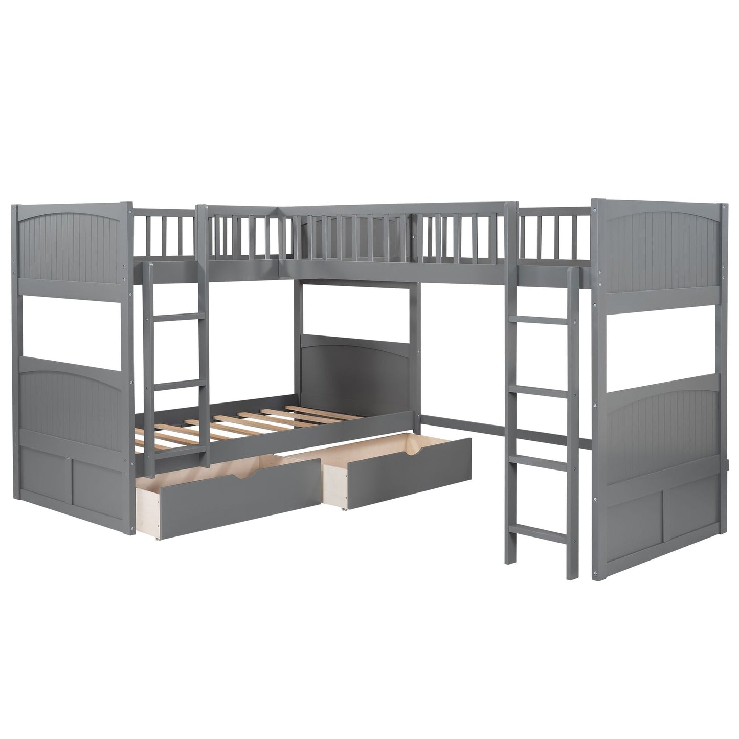 Twin Over Twin Loft Bunk Bed with Two Storage Drawers, Gray Pine Wood | Just Better Bunk Beds