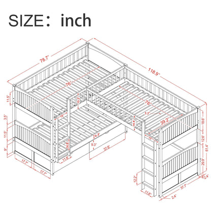 Twin Over Twin Loft Bunk Bed with Two Storage Drawers, Gray Pine Wood | Just Better Bunk Beds