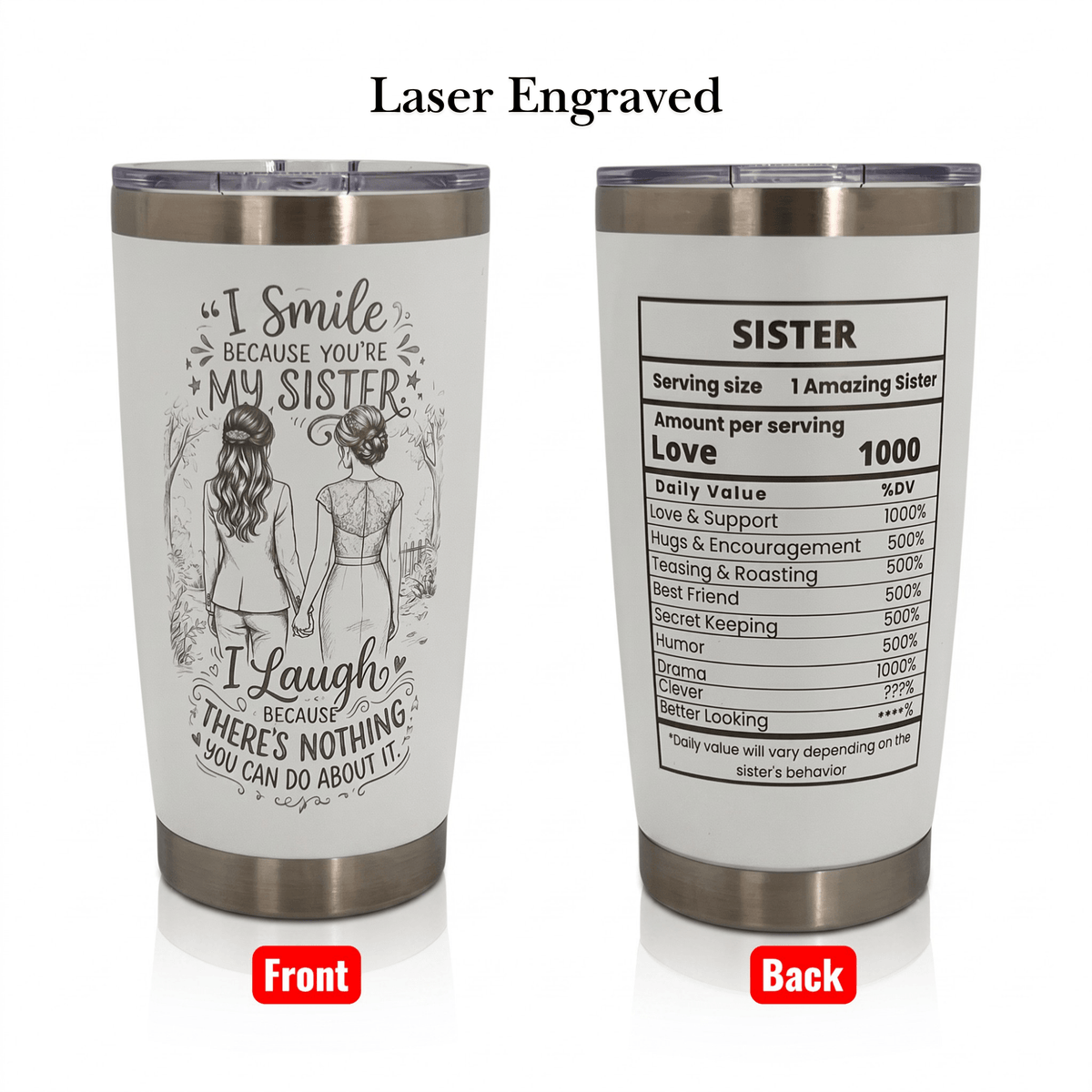 Unique Sister Gift 20oz Insulated Stainless Steel Travel Tumbler