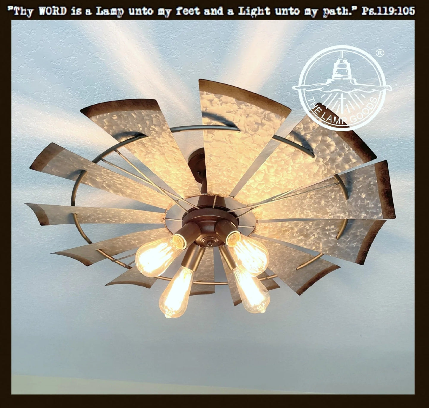 Farmhouse Windmill STATIONARY Ceiling Light | 30" Flush Mount